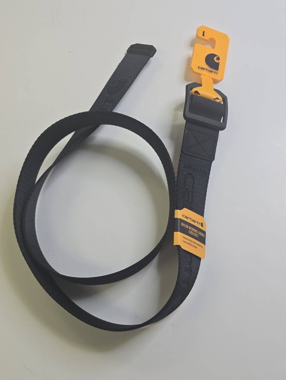 Carhartt Black Webbing Belt with Orange Tag